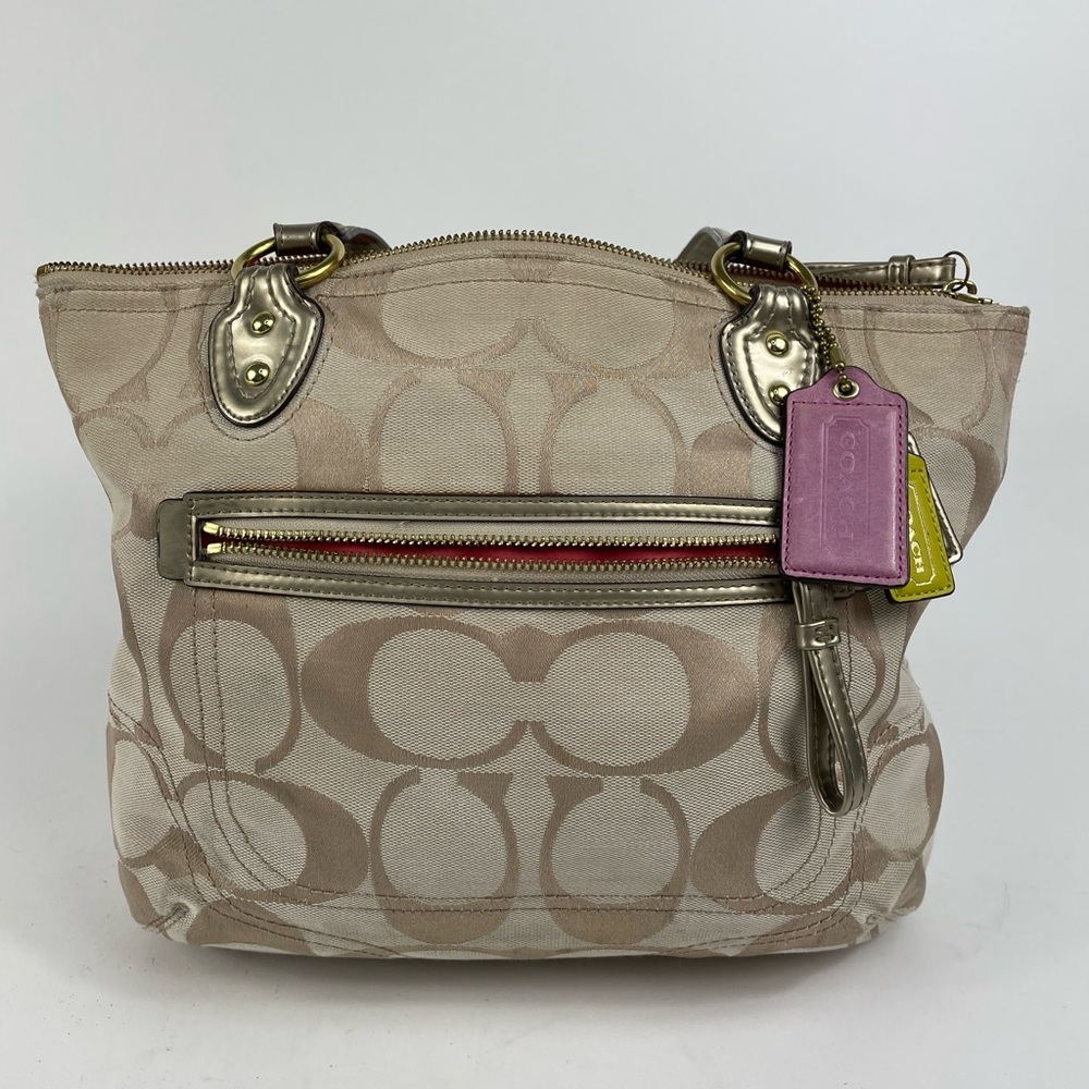 Coach Metallic Gold Beige Signature Purse